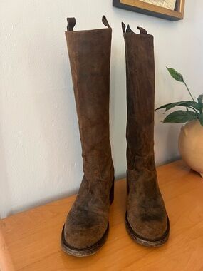 Officine Creative brown waxed leather knee-high riding boots 40